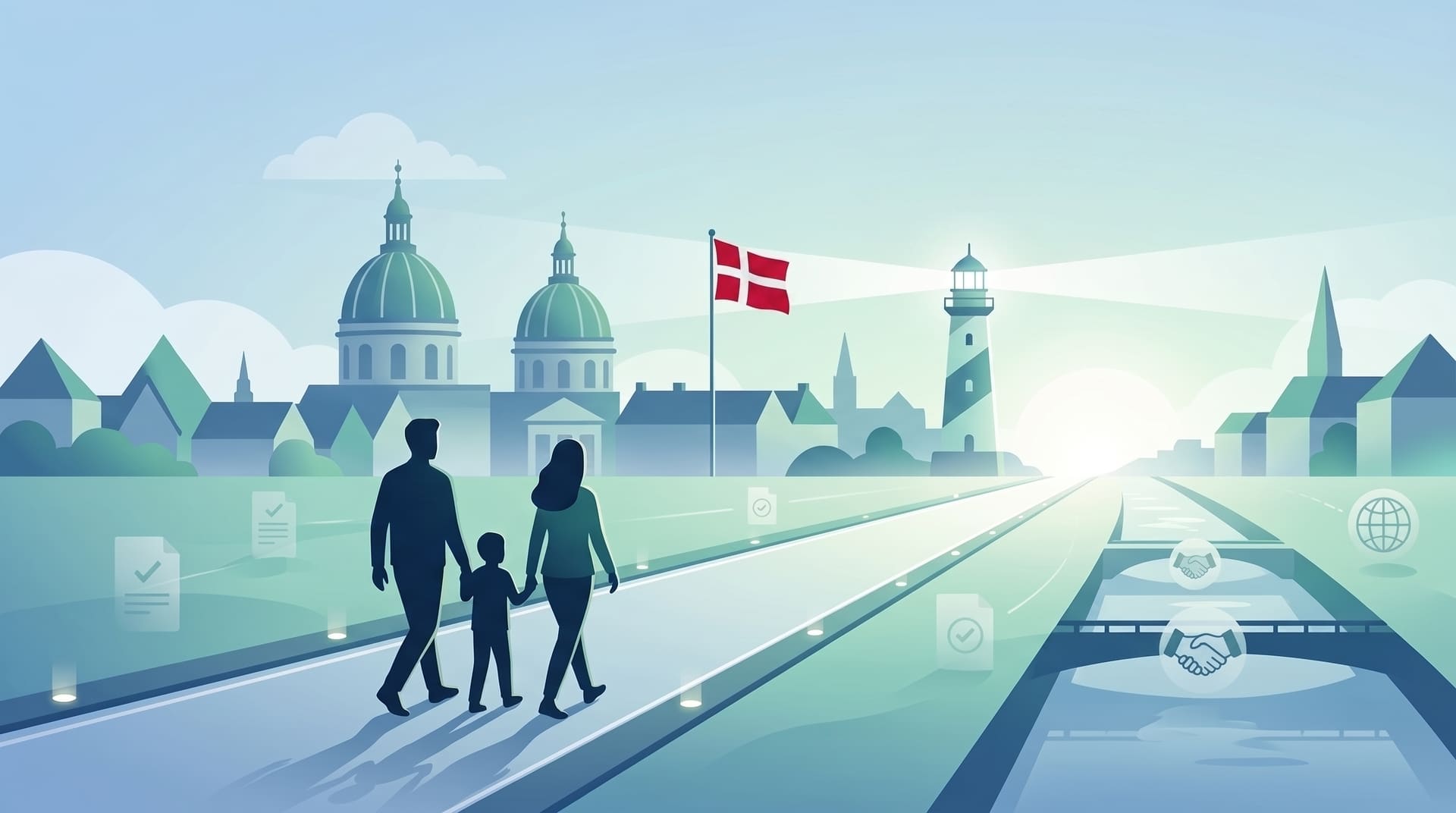 En familie gennemgår pas og opholdsdokumenter sammen med en immigrationsrådgiver